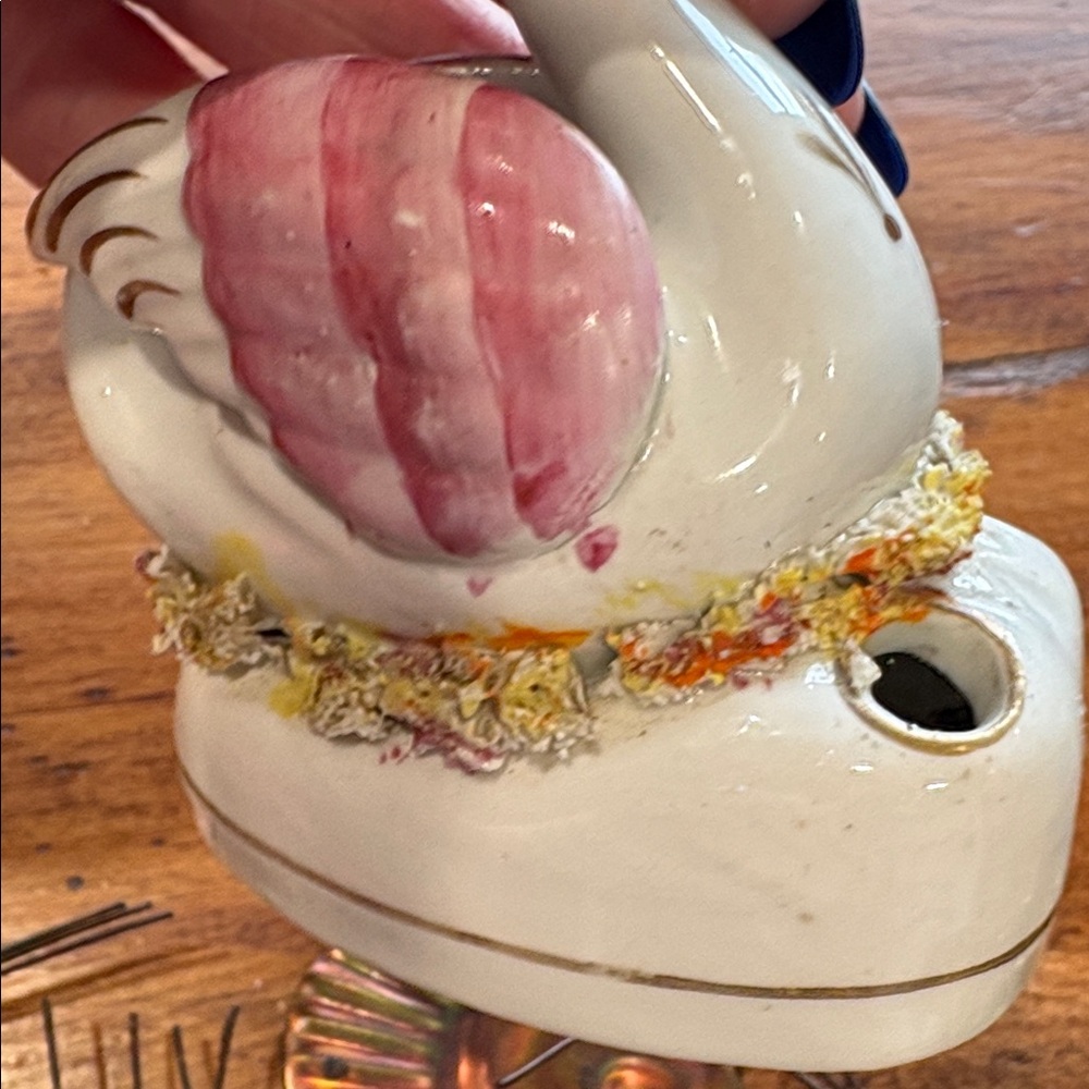 Vintage Ceramic Swan Figurine with Pink Accents - Picture 2 of 9